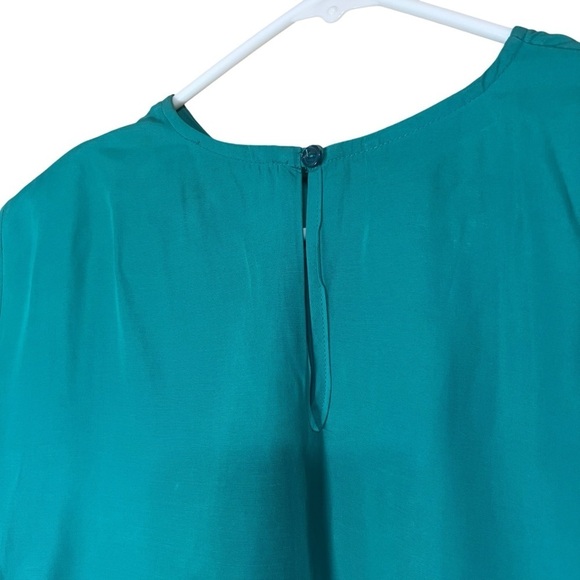 Vintage Laura Winston Teal Boxy Short Sleeve Blouse Top Size Large Satin 90s - Picture 3 of 9